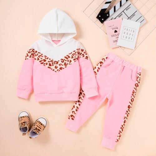 Autumn Kids Boys Girls Clothing Sets Toddler Infant Baby Girls Leopard Print Hoodie Sweatshirt Top + Pants Outfits Set