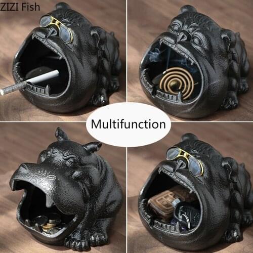 Cartoon Dog and Hippo Ashtray Large Capacity Anti Fly Ash Car Ceramic Cigar Ashtray Desktop Decoration Home Smoking Tools Gift