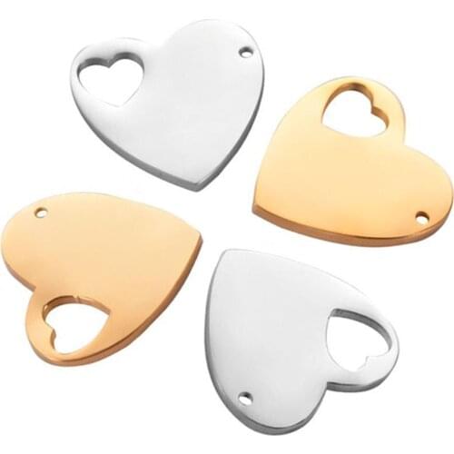 5pcs Mirror Polished Stainless Steel Heart Shaped DIY Charms Hollow Love Heart Pendant For Jewelry Making Accessories wholesale