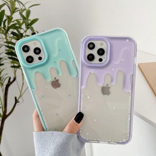 3 in 1 Lce cream Pattern Transparent Case For iPhone 12 11 Pro Max XR XS Max X 7 8 Plus Fashion Silicone Lens Protection Cover