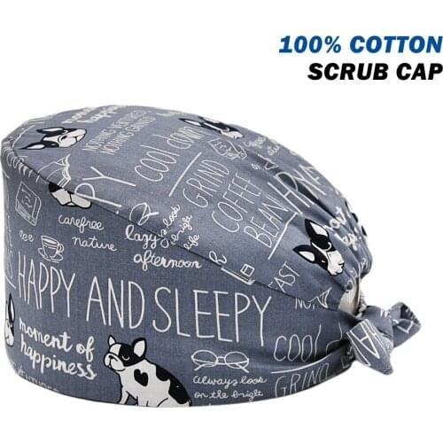 Clearance Unisex Scrub Cap 100% Cotton Dog Printing Adjustable Nursing Hat Beauty Salon Pet Shop Working Accessories Scrubs Caps