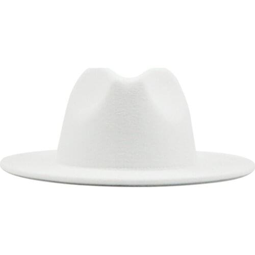18 colors Simple Wide Brim Fedora Hat For Women Solid Color Wool Felt Hat For Men Autumn Winter Panama Gamble white Jazz Cap