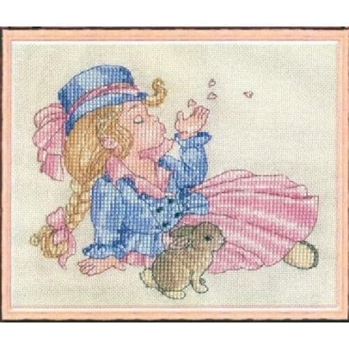Top Quality lovely counted cross stitch kit brow a kiss girl and bunny rabbit hare nimue nium