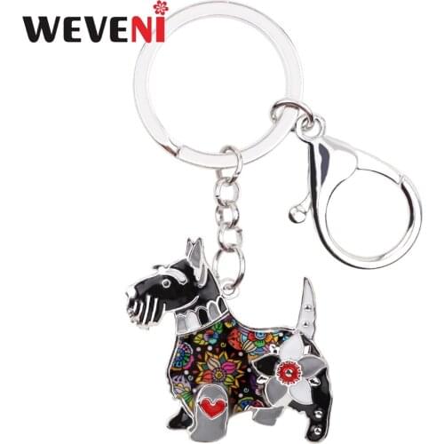 WEVENI Enamel Metal Aberdeen Scottish Terrier Dog Key Chain Key Ring Jewelry For Women Girl Bag Charm Keychain Accessories