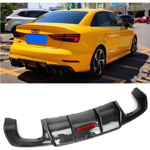 REAL CARBON FIBER REAR BUMPER TRUNK LIP SPOILER DIFFUSER For Audi A3 SLINE S3 RS3 SEDAN 2017 2018 2019 2020 (with LED Lamp)