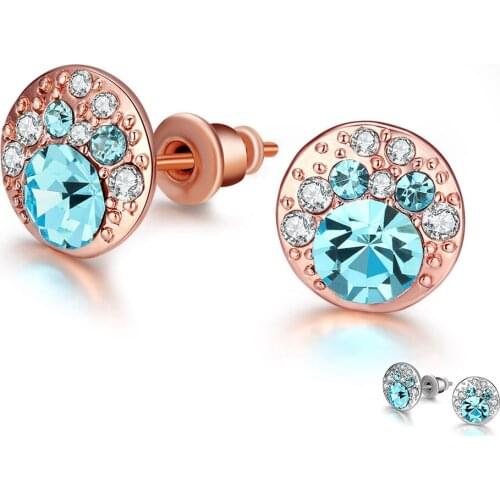 ZEMIOR Round Stud Earrings Shine Czech Drill Rose Gold And White Earring For Women Anniversary Fashion Jewelry New Listing