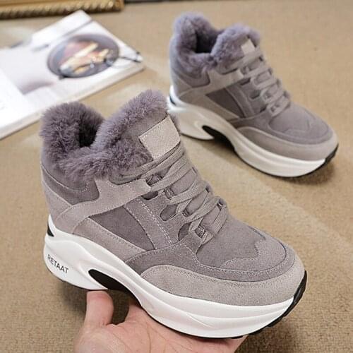 2020 New Womens Winter Sneakers Warm Fur Chunky Sneakers Platform Plush Casual Shoes Woman Comfort Ladies Wedge Sneakers Feamle