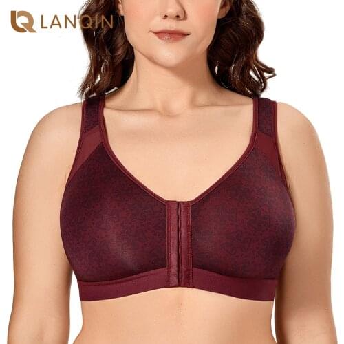 Womens Full Coverage Front Closure Posture Bra Wire Free X-shape Back Support Non-padded