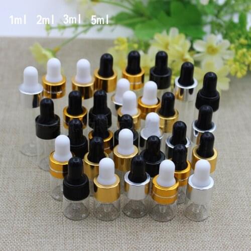 1ml 2ml 3ml Mini Glass Dropper Bottle Essential Oil Display Vials , Small Serum Perfume Transparent Glass Sample Container