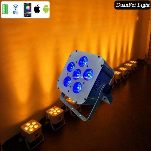 12pieces/lot stage flat led par 6x18W led par wireless rgbwauv dmx flat par with battery phone control