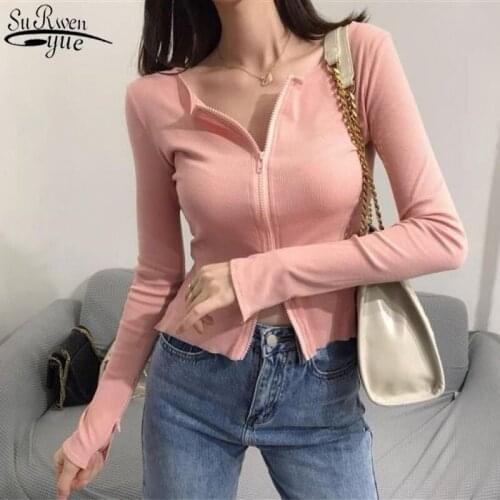 2021 Early Spring New Knitted Top with Zipper for Women Long Sleeve Solid Slim Female Cardigan Streetwear Top Ropa Mujer 12895