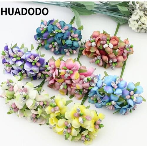 6pcs 3cm Artificial Stamen Bud Berry Artificial flowers for Wedding Candy Box Decoration Scrapbooking DIY wreaths Fake Flowers