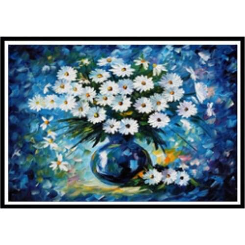 5D diamond painting full diamond blue bottle white flower round diamond mosaic pattern home decoration DIY handmade