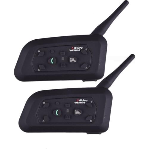 2PCS V6 1200M Motorcycle Bluetooth Helmet Intercom for 6 riders BT Wireless Interphone Headsets Helmet Communicator MP3