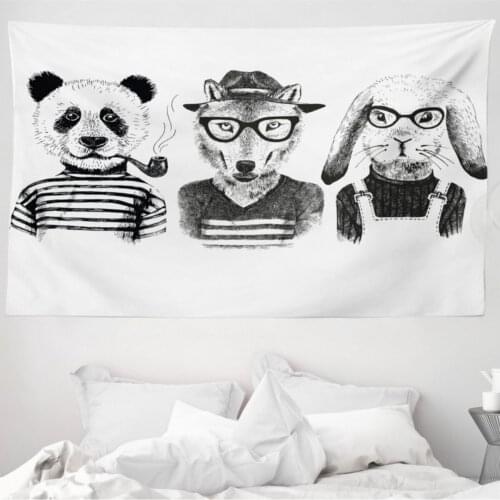 Animal Pattern Mikrofiber Large Wall Tapestry Bear Rabbit And Wolf Fabric Decorative Wall hanging 230cm x 140cm