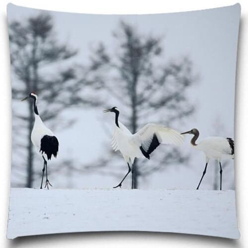 Three only playing in the snow white crane 2D print creative Pillow case Square cotton polyester cushion cover 5 size 9 style