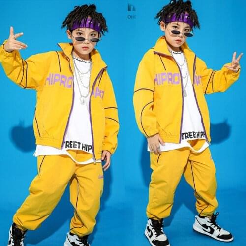 Kids Carnival Hip Hop dancing Clothing Yellow Jacket Jogger Pants for Girls Boys Jazz Dance Costume Clothes Street wear Outfits