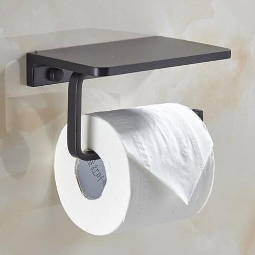 Home Bathroom Accessories Space Aluminum Paper Towel Holder Hotel Toilet Black Wall Mounted Phones Roll Paper Stand Tissue Box