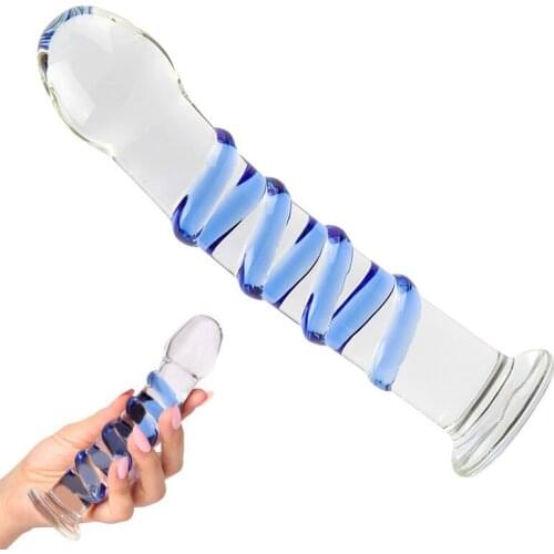 Erotic Sapphire Spiral Pyrex Glass Dildo 7 Inch Realistic Crystal Strapon Penis Artificial Goods for Adults Sex Toys for Woman