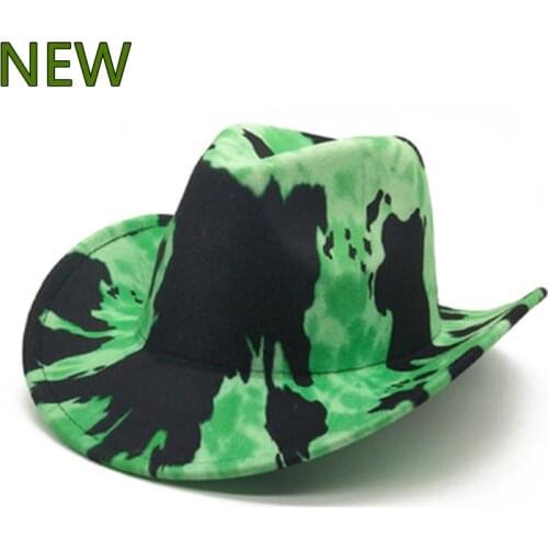 Light board cowboy top hat womens fedora hat black green jazz hat mens outdoor riding hat fashion western cowboy woolen hat
