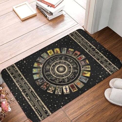 Wheel Of The Zodiac Astrology Chart The Major Arcana Tarot Doormat Carpet Mat Polyester Non-Slip Floor Decor Bath Bathroom