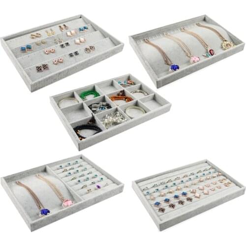 Hot Sale Gray Velvet Ring Bracelet Necklace Watch pendant wek-jin Stud earring Hand catenary Jewelry Tray Plate Showcase Display