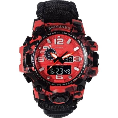 Outdoor Survival Multifunctional Watch Water Resistant Men Sport Survival Tactical Emergency Watch Bracelet with 6 in 1 Paracord