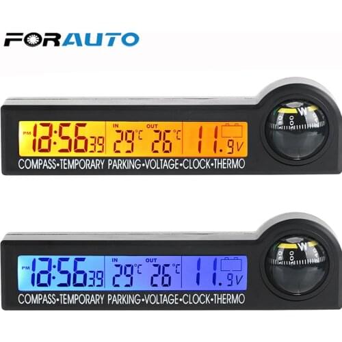 Multi-Function LCD Display Screen Voltage Tester 5 in 1 Compass Thermometer Clock Calendar Car Temporary parking card