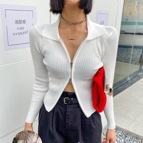 Fashion Zipper desgin Cardigans women 2021 Fall Spring Sexy Cropped Sweater Female Long Sleeve Slim Fit Knitted Tops Mujer New