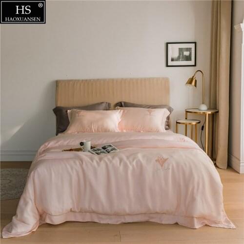 Naughty Light Pink 4Piece Bedding Sets Tencel Lyocell Silky Soft Pillowcase Duvet Cover Bed Sheet Delicate Hot Drilling Orchid