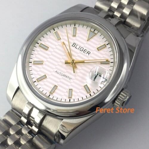 Bliger NEW 39mm Mechanical Watch Luminous white gold dial Sapphire glass NH35 Solid steel Automatic Mans Watch