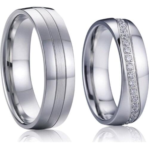 Alliances wedding band Anniversary ring men titanium jewelry silver color cz eternity engagement couple rings for women