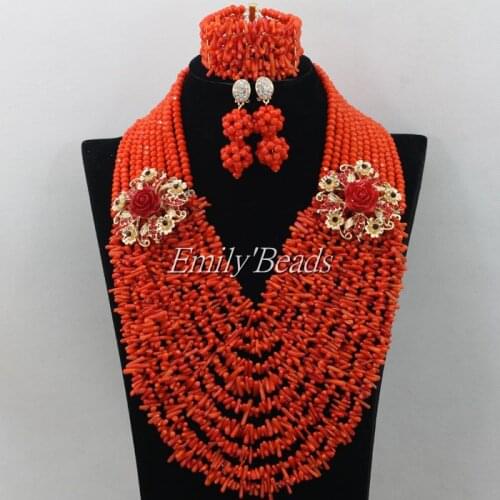 Orange Crystal Beads Mix Coral Beads Jewelry Sets 2016 Fashion Nigerian Wedding African Beads Jewelry Sets Free Shipping AMJ958
