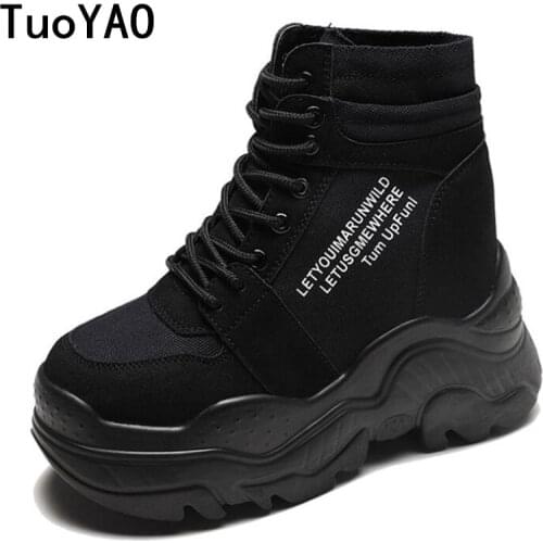 2019 Autumn High Platform Boots 9CM High Heels Women Thick Sole Shoes Winter Wedge Sneakers Waterproof Motorcycle Boots Woman