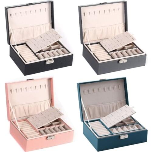 Protable Travel PU Double Layers Jewelry Box Display Organizer Earrings Rings Necklaces Storage Holder Women Girls Gifts