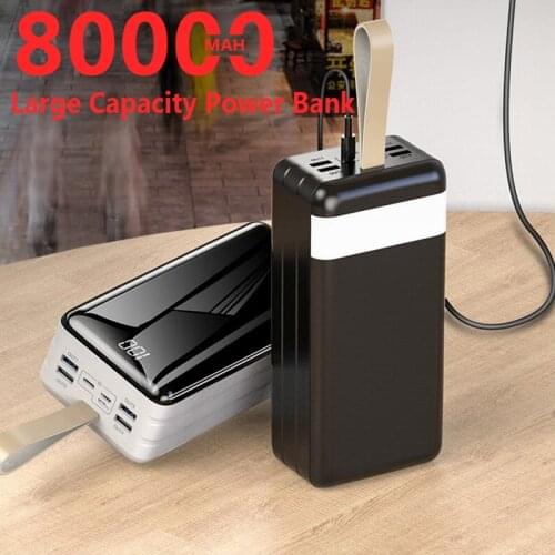 80000mAh Portable Power Bank Large Capacity With LED 4USB Port Charger Outdoor Emergency Powerbank for Xiaomi Samsung Iphone