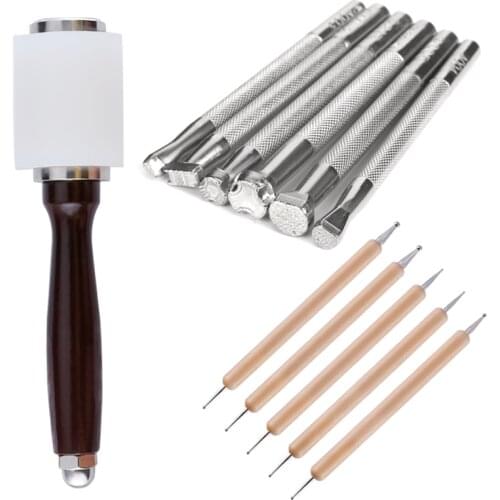 Nonvor Professional Hand-work unique design leather working hammer tools carving punches stamp craft tools leather accessories