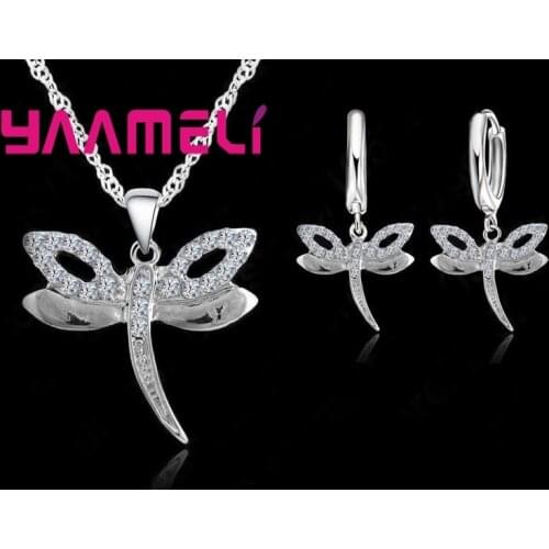 925 Sterling Silver Earrings Necklace Jewelry Set Insect Series Cute Fashion Sweet Style Dragonfly Shape For Women Party