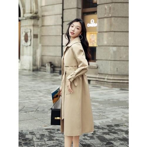 Windbreaker Womens Long Small 2021 Spring New Design Temperament Popular Spring and Autumn Khaki Coat