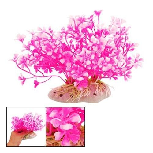 Aquatic Dwarf Plastic Plant Ornament Hot Pink White for Fish Tank