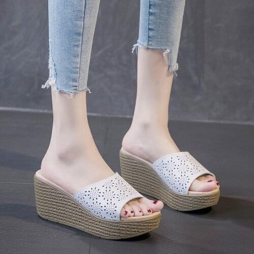 Hollow Out Wedge Sandals Female Summer Sandals Womens Thick-soled High-heeled Slippers Mother Shoes