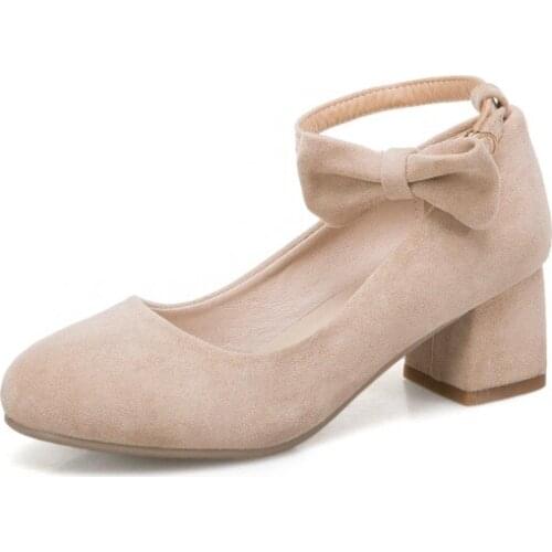 Big Size 11 12 13 ladies high heels women shoes woman pumps Suede round head shallow bowknot thick with one-word buckle