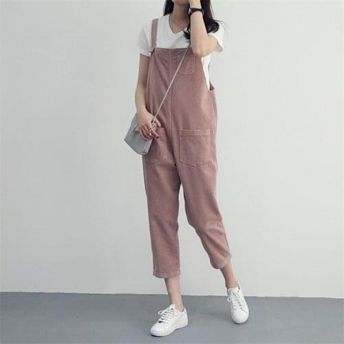 2018 Spring Autumn Women Rompers Overalls Solid Loose Pockets Corduroy Jumpsuits Female Casual Long Pants Students Trousers A870