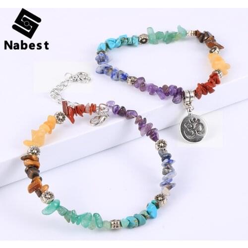 Women Natural Stone 7 Chakras Amethysts India Onyx Healing Balance Bracelet Reiki Prayer Yoga Chipped Gravel Bead Bangle Jewelry