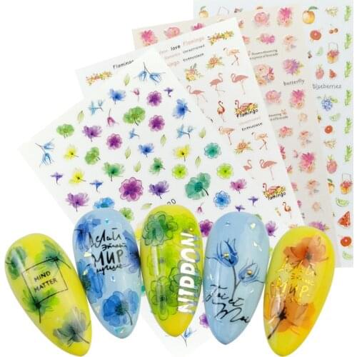 1pcs 3D Flower Nail Slider Silver Letter Sticker Decals Flamingo Design Adhesive Manicure Tips Nail Art Decorations