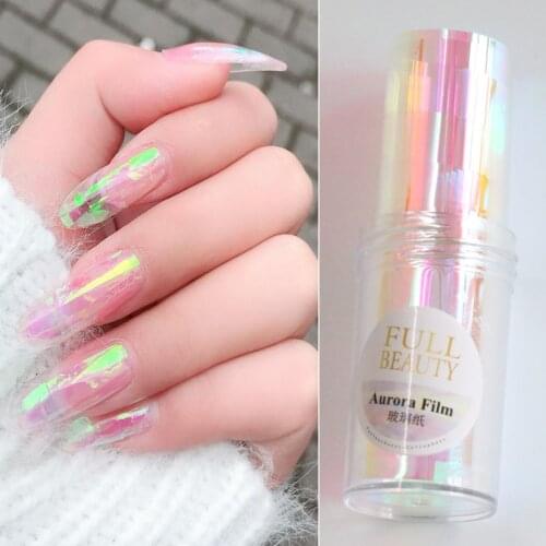 1m/Box AB Shimmer Mirror Foil For Nail Art Aurora Glitter Broken Glass Paper Stickers Flake Clear Manicure Decorations LY1900-1