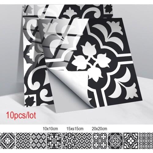 10pcs/set Black Decal Tile Stickers Kitchen Wallpaper Home Decor 3d Peel and Stick PVC Tile Stickers for Bathroom Waterproof