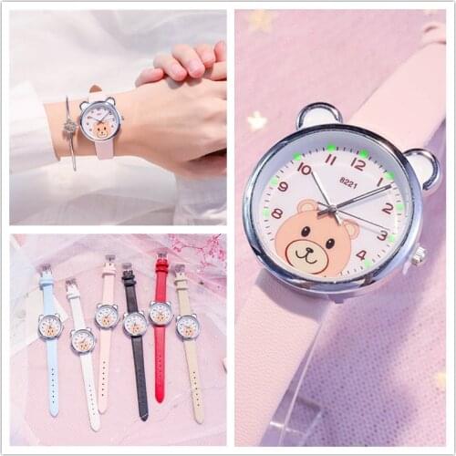2021 Fashion Ladies Leather Watch Kid Student Luminous Digital Childrens Watch Cartoon Girl Sport Wristwatch Women Watch