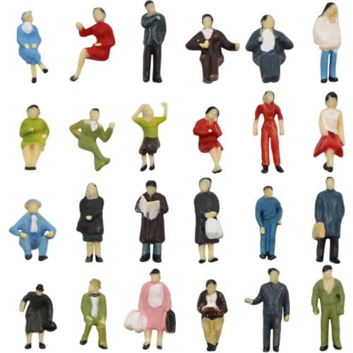 48pcs 1:87 HO Scale Seated Standing People Figures Model Train Layout P8717