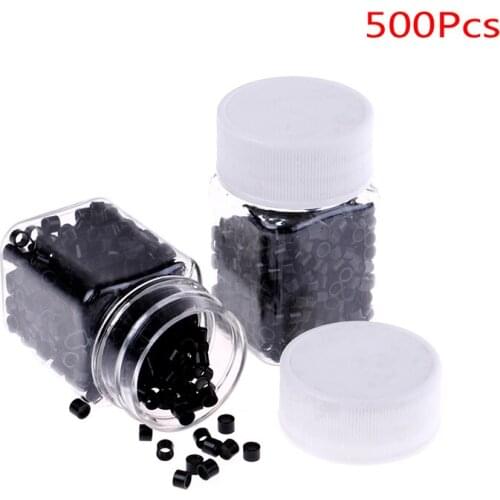500pcs Silicone Black Micro Rings Lined Micro Beads Hair Extension Tubes Microrings Tube Beads Aluminium Hole